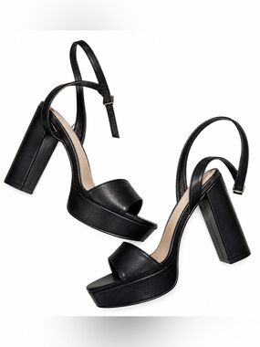 SHEIN Black Platform Sandals | Ankle Wrap Strappy Heels | Retro 70s | 9